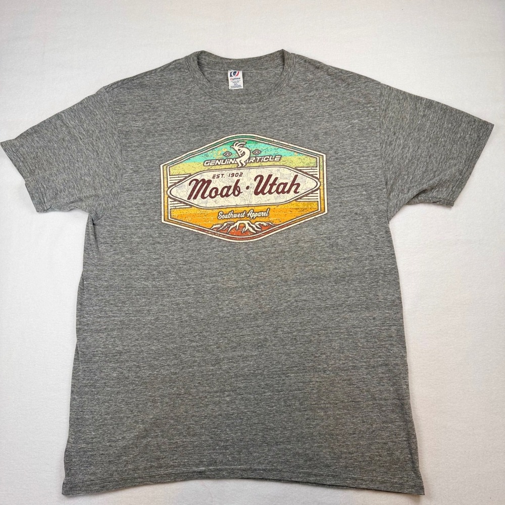 Optima Moab Utah Southwest Apparel T-Shirt Gray Kokopelli Graphic Mens Large